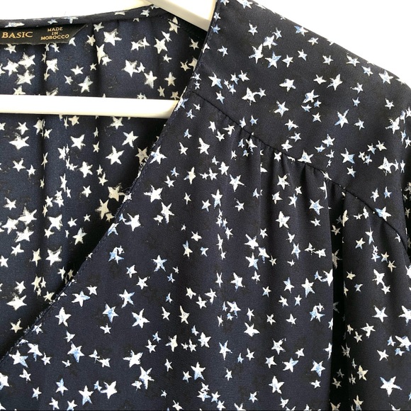 Zara Navy Blue Star Chiffon Long Sleeve Button Up Blouse Size XS - Picture 5 of 12